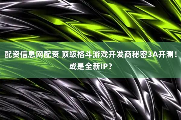 配资信息网配资 顶级格斗游戏开发商秘密3A开测！或是全新IP？